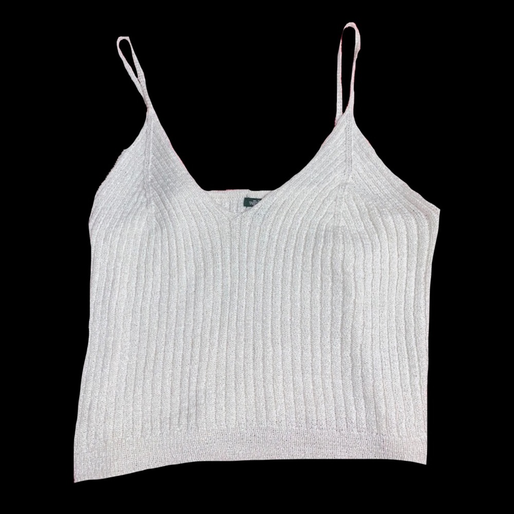 White Knit Cropped Tank-Top